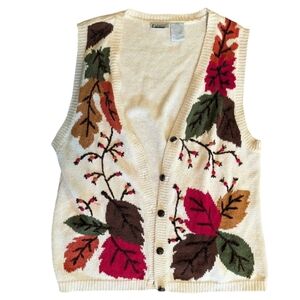 Vintage Autumn Leaf Pattern Knit Vest‎